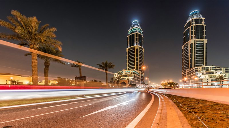 Night road in Doha, Qatar