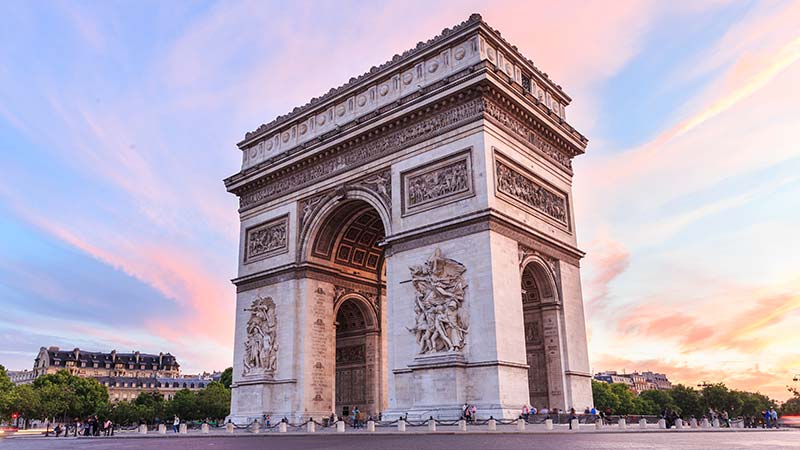 Arch of Triumph, Champs-Elysees at sunset in Paris