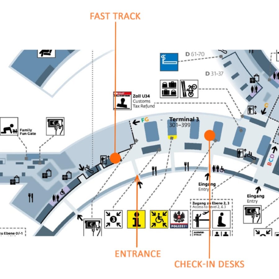 A map of Fast Track points in Vienna